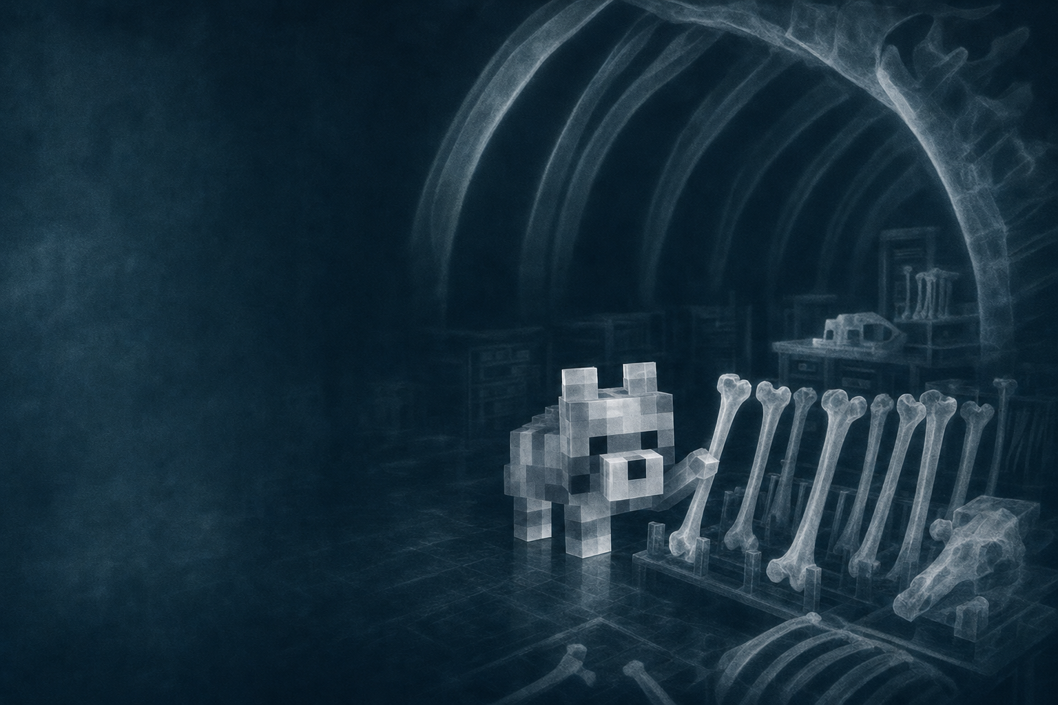 Xray Wolf in a rib tunnel, lining up bones on a rack
